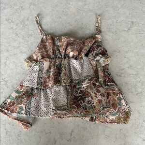 Brown and Green Ruffled Tank Top with Spaghetti Straps